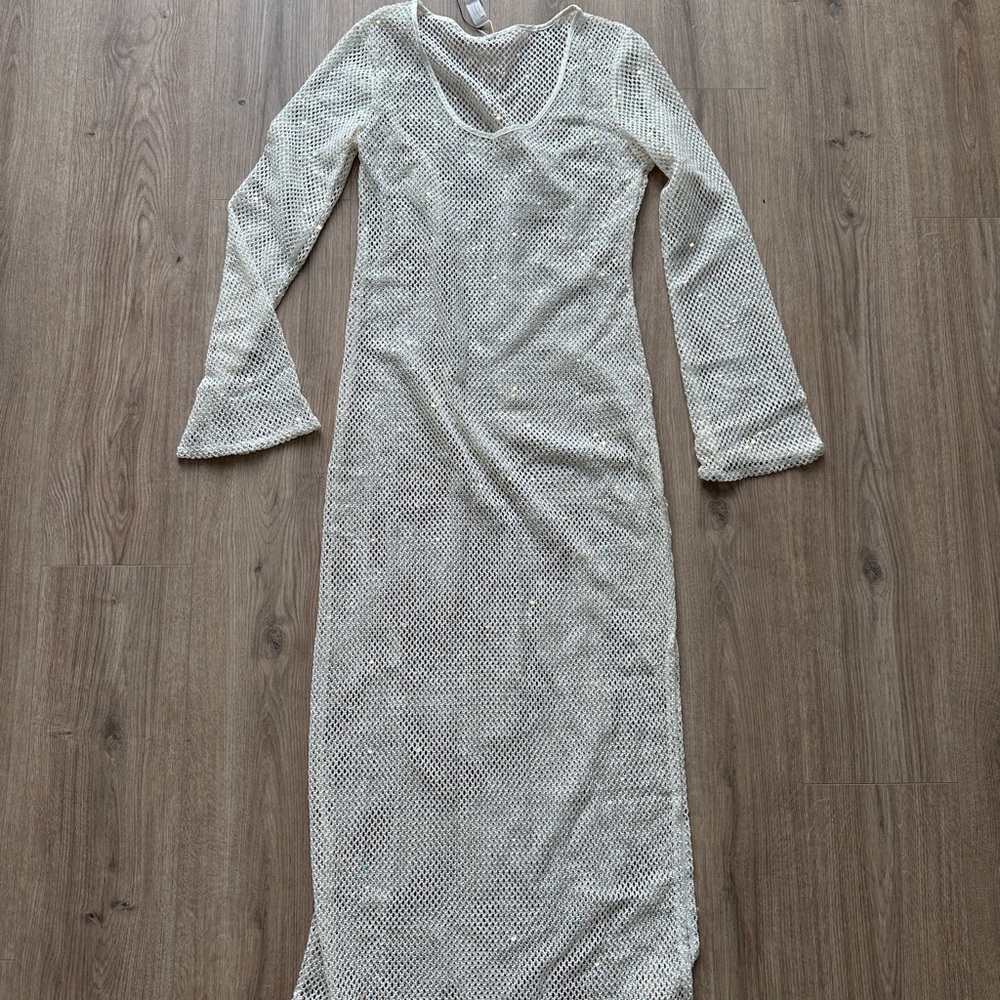 Fashion Nova White Silver Long Sleeve Bell Sleeve Coverup